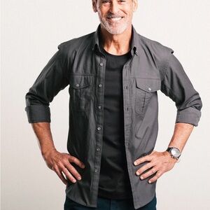 INC International Concepts Charcoal Shirt-light gray utility design front/back